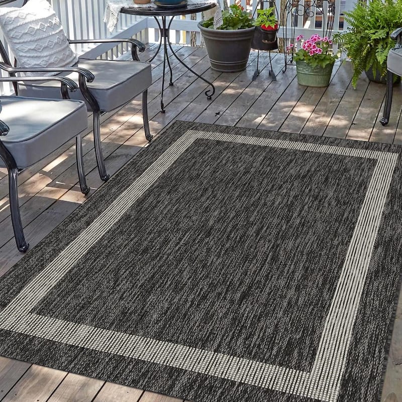 Indoor/Outdoor Area Rug/ Runner/ Doormat- Natural & Black & Red & Taupe Color -Machine Washable, Weather and UV Resistant-Azelia