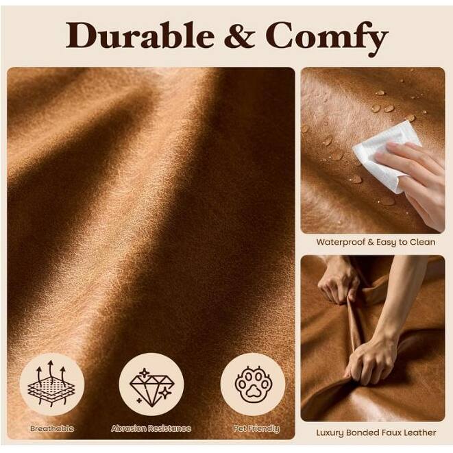 Brown Faux Leather L-Shaped Sectional Sofa with Chaise, Deep Seat Cloud Couch - No Assembly Required