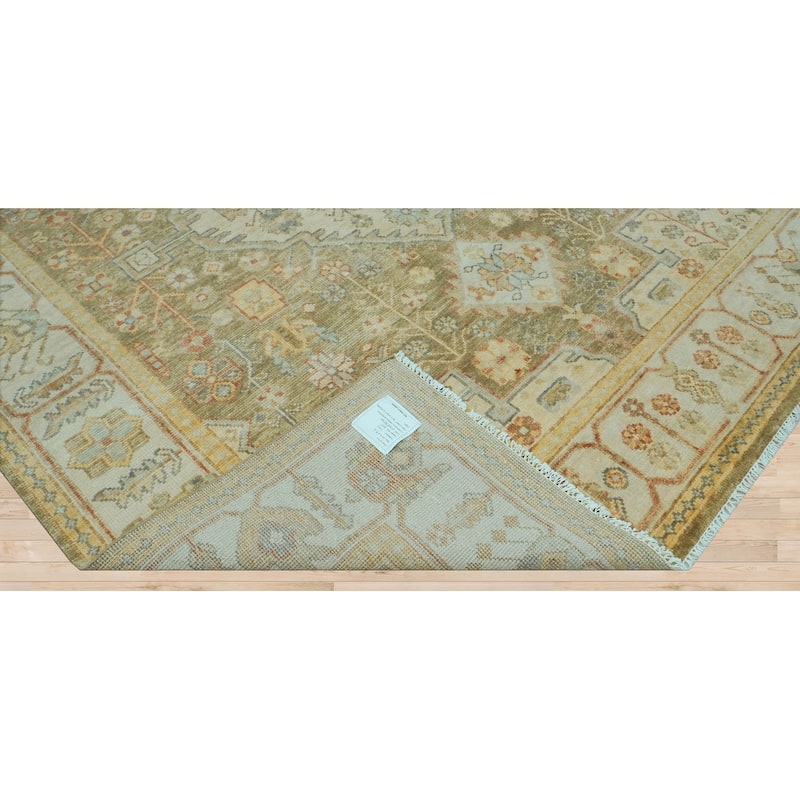 Green Traditional Oushak Wool Rug 8x10 Hand Knotted by LoomBloom - 8' 2'' x 10'