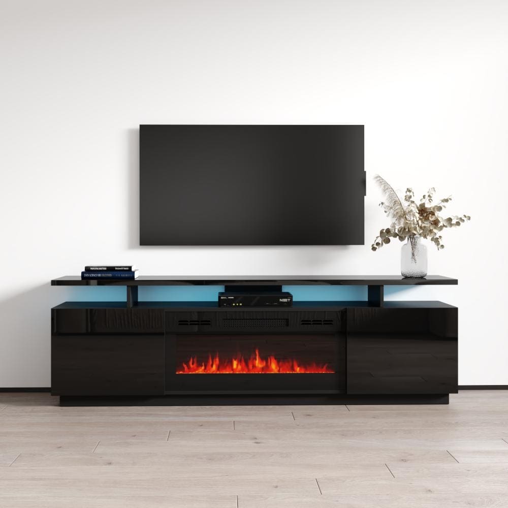 Meble Furniture Eva-KBL 71" E-Fireplace TV Stand w/LED, Temperature Control & Remote, Fits TVs up to for up to 80" TVs
