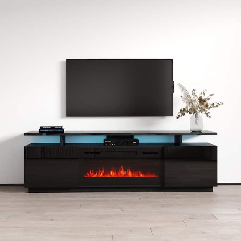 Meble Furniture Eva Modern TV Stand with Electric Fireplace - Black