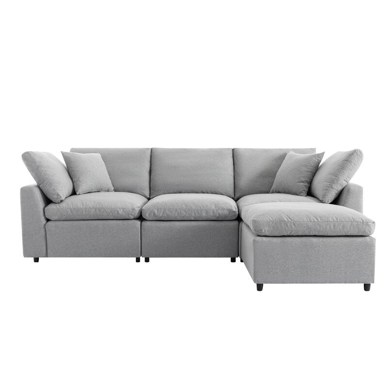 Modular Design Sectional Sofa with Reversible Chaise and Feather-Filled Seats