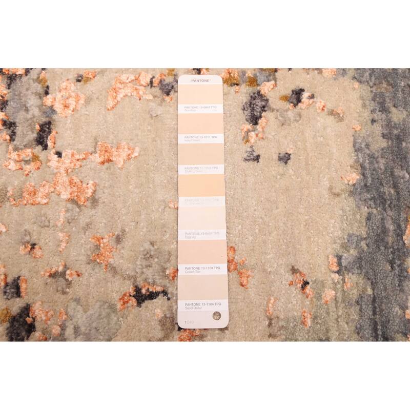 ECARPETGALLERY Hand-knotted Legacy Beige, Dark Grey Silk, Wool Rug - 2'7 x 10'2