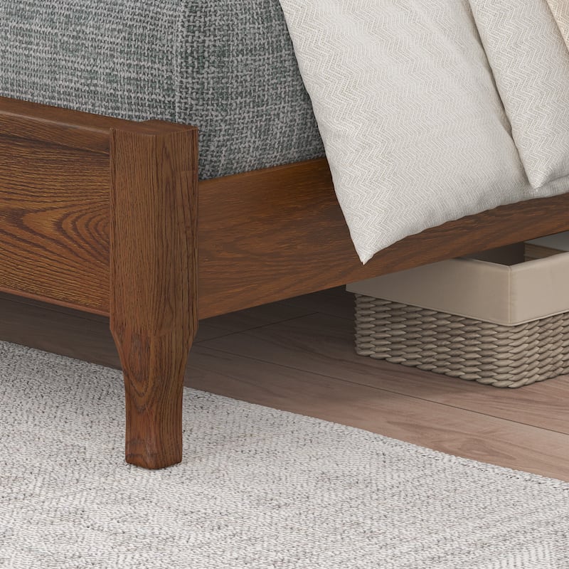 Solid Wood Panel Platform Bed with Headboard, Double Size Beds Wooden Rustic Bed Frame Bedroom Furniture