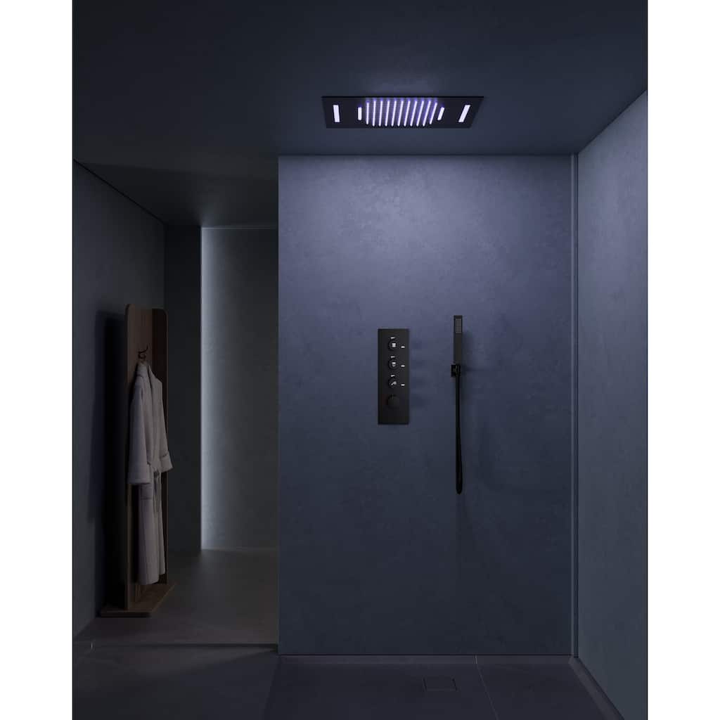 Thermostatic Shower System with LED Rainfall & Waterfall Head, with High Pressure Handheld Shower, Smart Remote Control