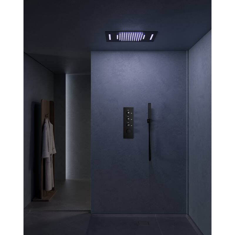 Thermostatic Shower System with LED Rainfall & Waterfall Head, with High Pressure Handheld Shower, Smart Remote Control