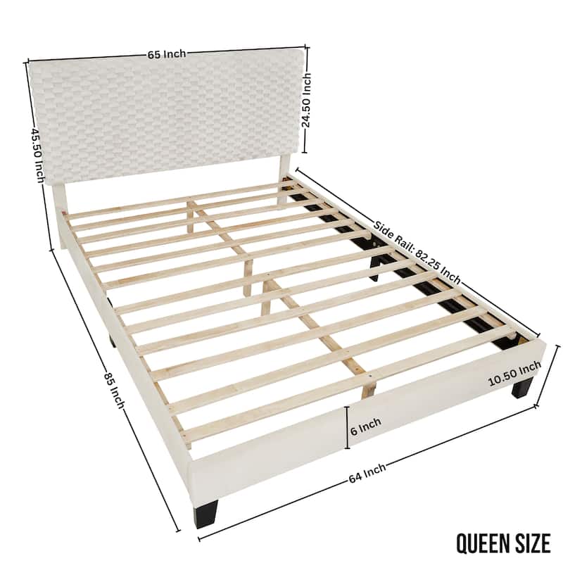 Queen Platform Bed with Adjustable Headboard, Dove Fabric