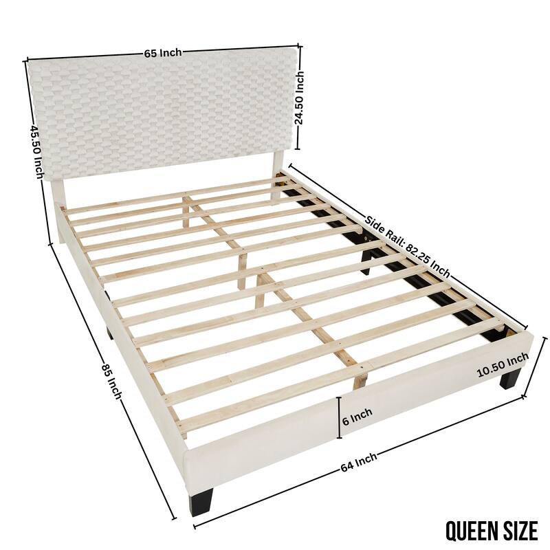 Roundhill Findlay Plush 3D Upholstered Platform Bed in White Dove