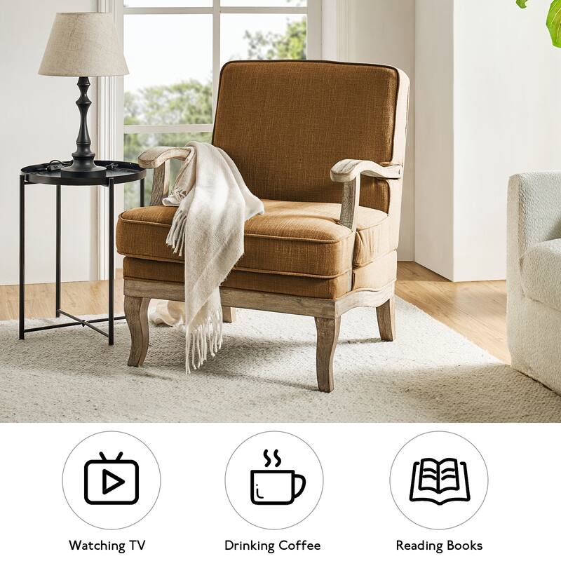 HULALA HOME Rinaldo Farmhouse Polyester Armchair with Comfortable Backrest and Solid Wood Legs