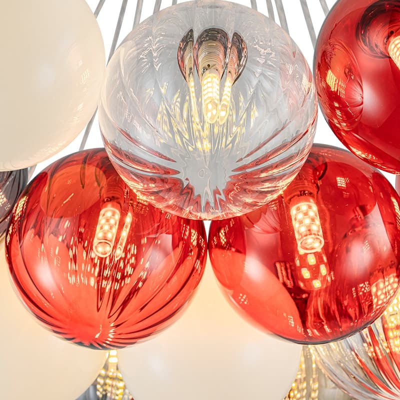 23.6''W Chrome Modern Hand Blown Colored Glass Balls Chandelier