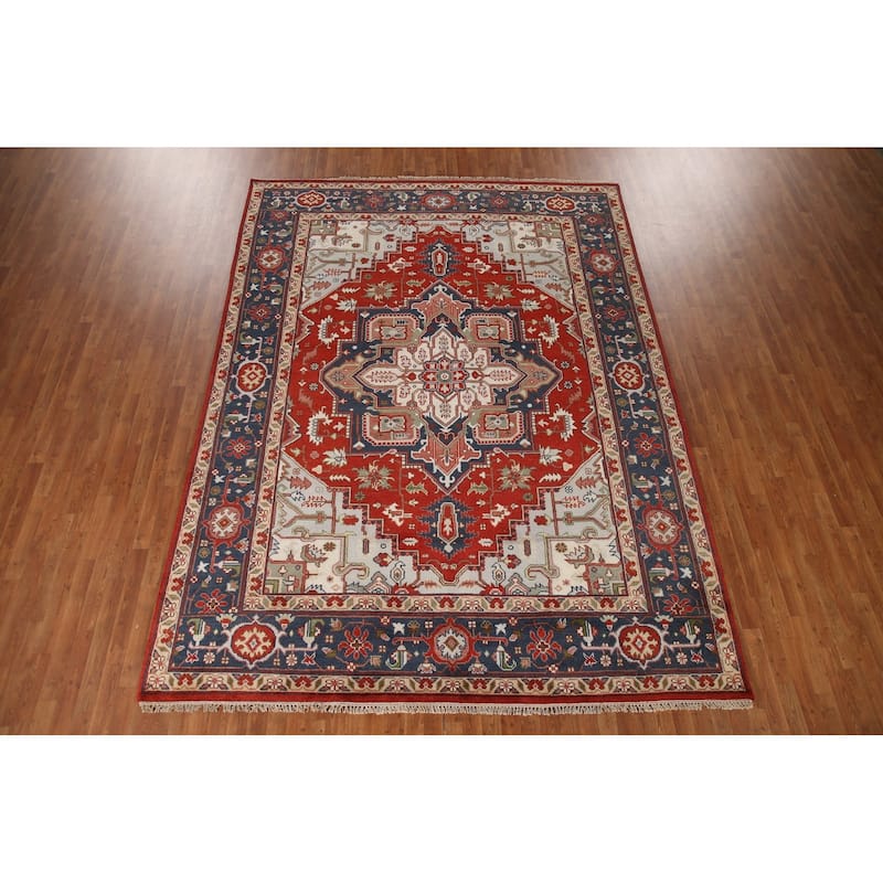 Geometric Heriz Serapi Oriental Area Rug Hand-Knotted Wool Carpet - 8'11"x 11'10"