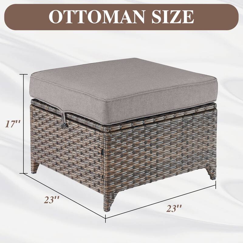 Wicker Ottomans, Outdoor Wicker Footstool Set of 2