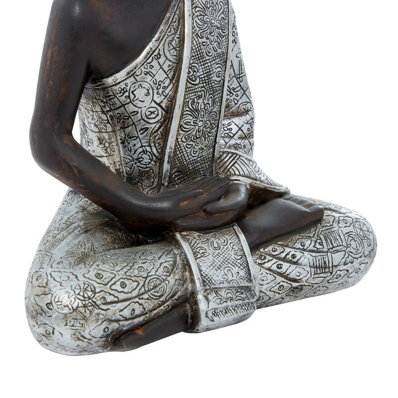 Black Polystone Meditating Buddha Decorative Sculpture with Engraved Carvings and Relief Detailing - 6 x 4 x 8