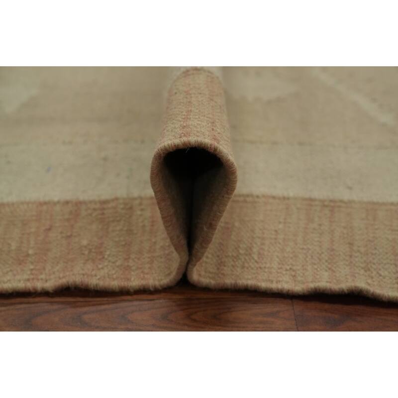 Hand Woven Oriental 100% Wool Carpet Southwestern Tribal Beige & Ivories Kilim Area Rug - 6' 5'' X 4' 11''
