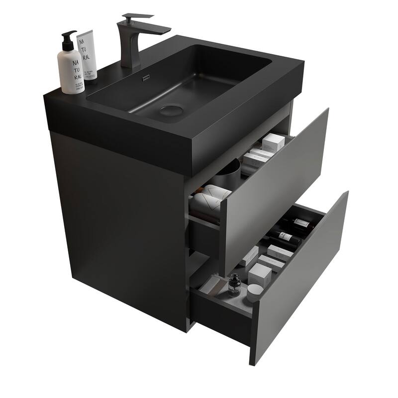 Modern Wall Mounted Bathroom Vanity with One-Piece Sink Basin without Drain and Faucet