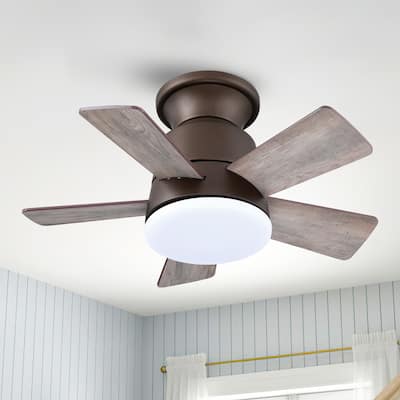 24" Oil-rubbed Bronze Wood Dimmable Flush Low Profile Ceiling Fan Light with Remote