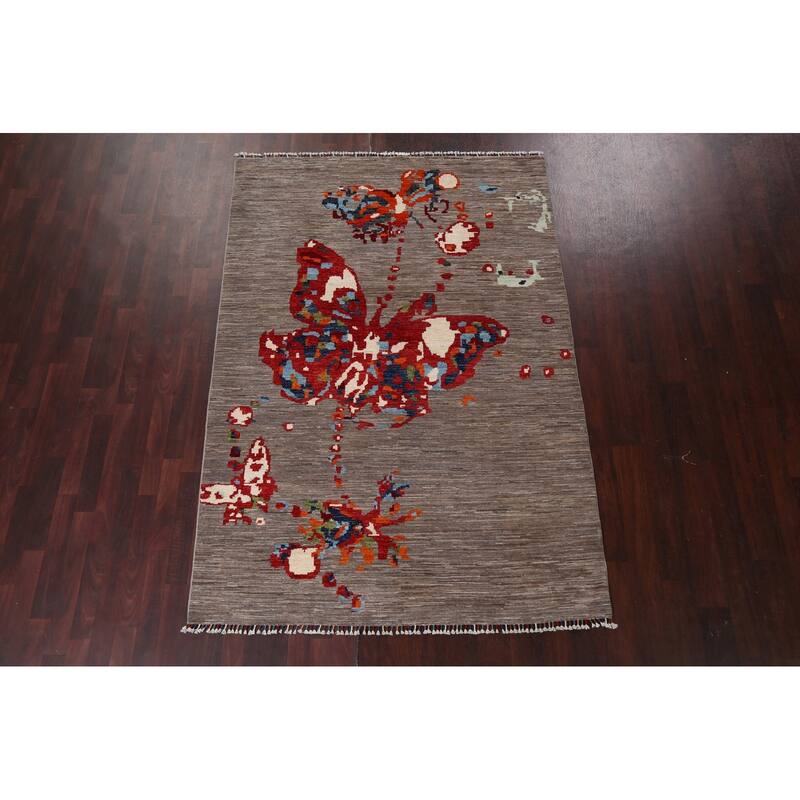 Vegetable Dye Contemporary Abstract Area Rug Hand-knotted Wool Carpet - 5'5" x 7'11"