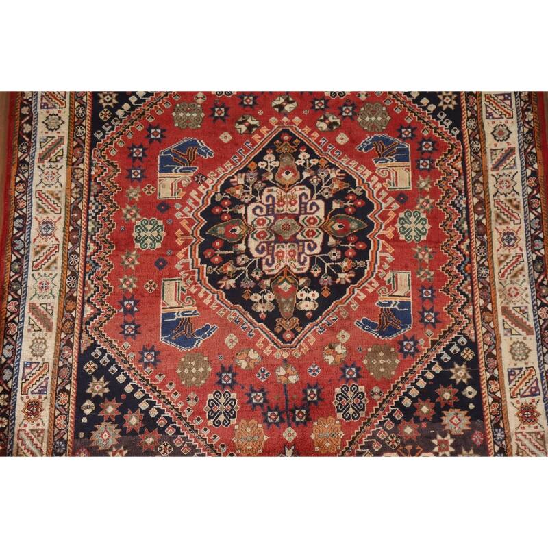 Vegetable Dye Shiraz Kashkoli Persian Vintage Rug Handmade Wool Carpet - 5'2"x 7'9"