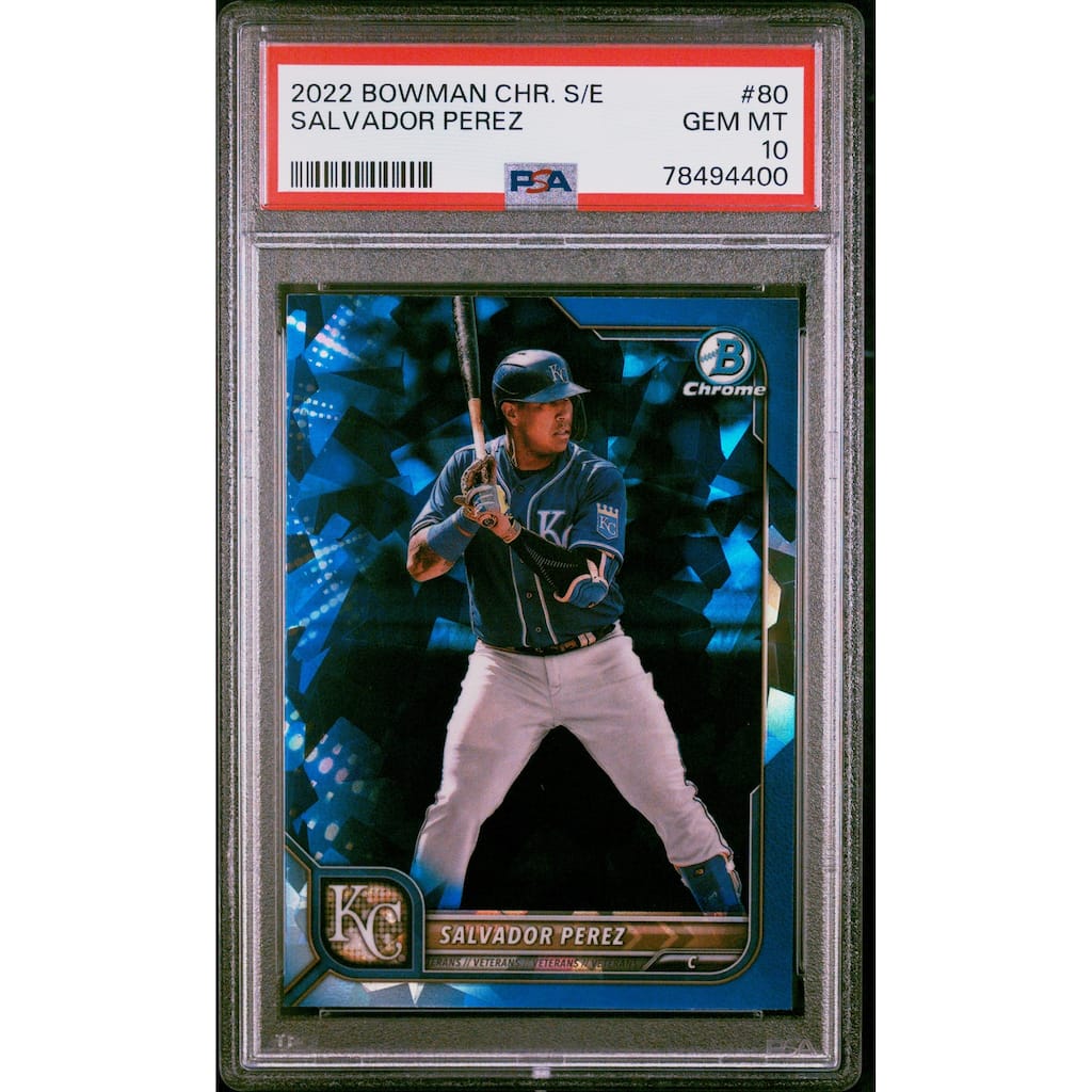 Salvador Perez 2022 Bowman Chrome Sapphire Edition Baseball Card #80 PSA 10 - 8'6" x 11'6"