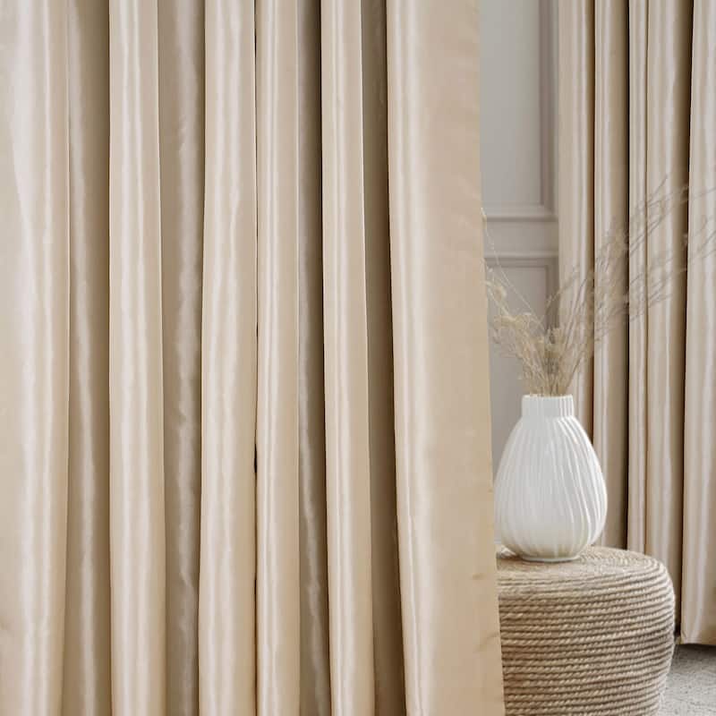 Exclusive Fabrics Faux Silk Taffeta French Pleated Blackout Curtains for Bedroom & Living Room Curtains Single Panel