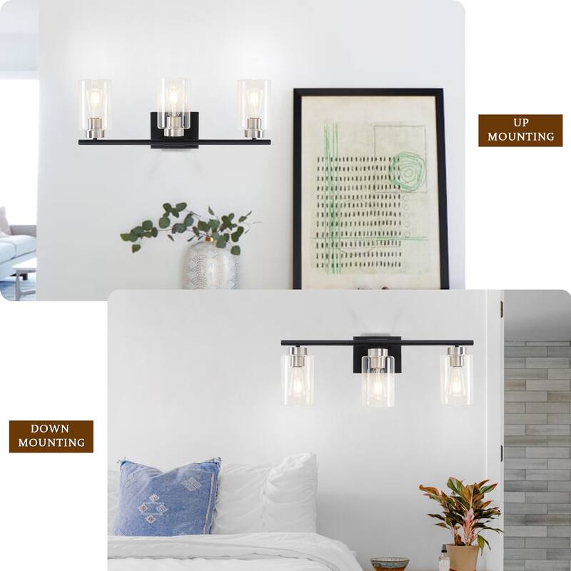 3-Light Wall Lights, Cylinder Bathroom Vanity Lights Glass Hallway Wall Sconces for Dining Room Living Room - W22.83"x H8.46"