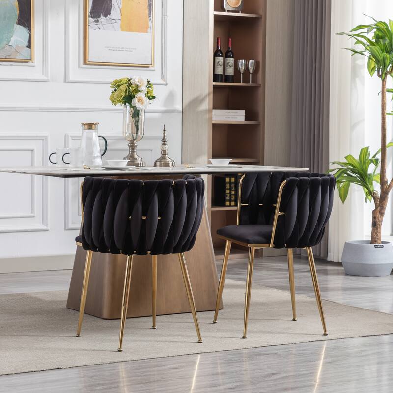 Modern Velvet 2 Piece Kitchen Dining Chair Set with Cushion, Backrest, Metal Legs for Dining Room Kitchen Living Room Bedroom