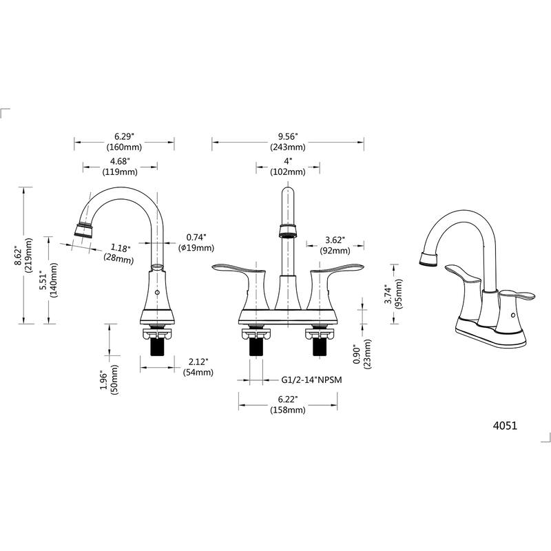 2-Handle centerset basin faucet with Pop-up Drain