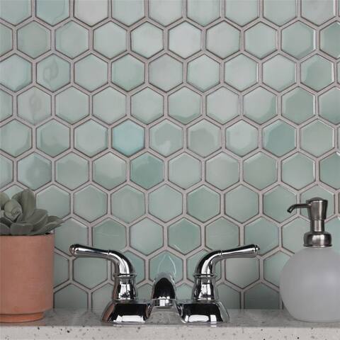 Merola Tile Hudson 2" Due Hex Mint Green 12.50" x 11.25" Porcelain Mosaic