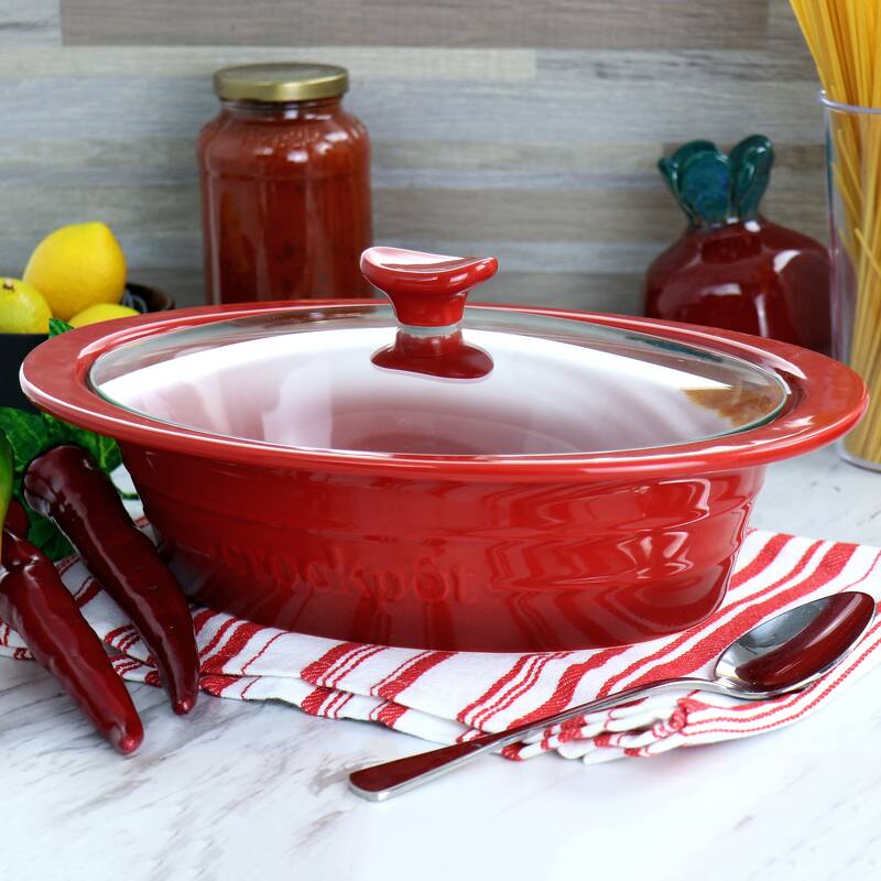 Crockpot Appleton 2qt Oval Stoneware Casserole Dish in Red with Lid