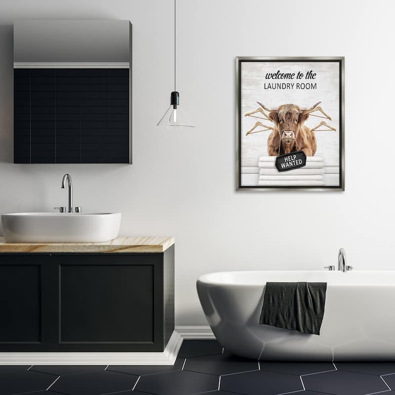 Stupell Welcome Laundry Room Cattle Framed Floater Canvas Wall Art Design By Lettered and Lined