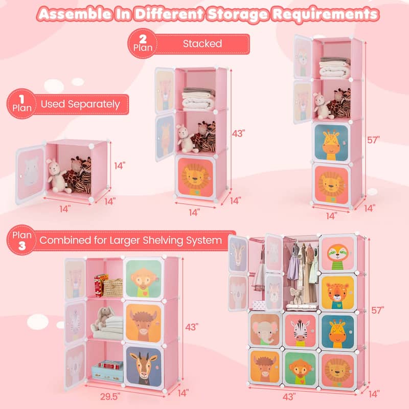 Costway 12-Cube Kids Wardrobe Baby Dresser Bedroom Armoire Clothes