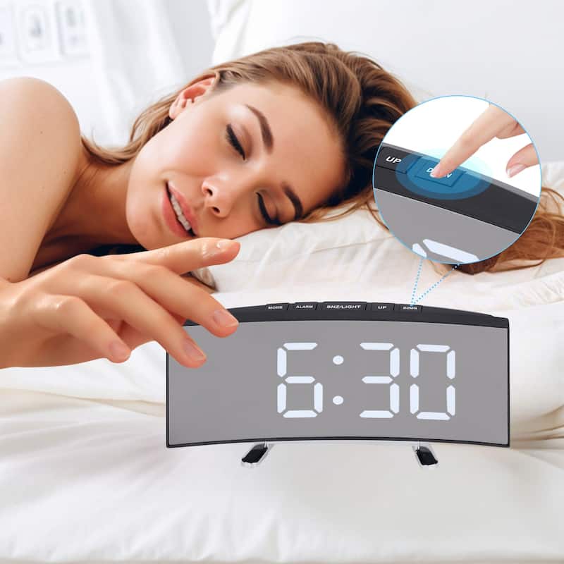 LED Mirror Alarm Clock for Bedroom, with Big Numbers Display, Temperature, Snooze for Deep Sleepers 6.7x2.8x1.2 inch