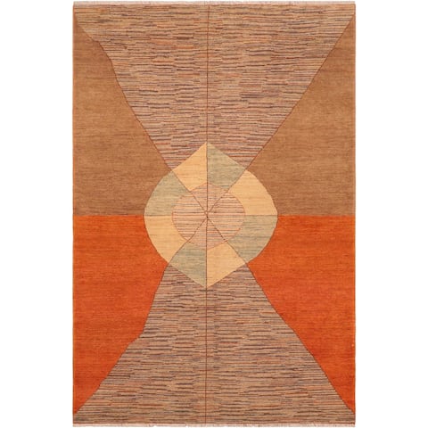 Modern Gabbeh Ling Orange Brown Wool Rug - 6'2 x 9'3 - 6'2" x 9'3"