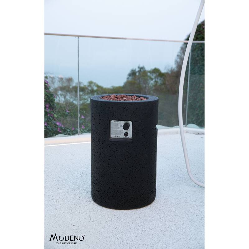Modeno Lava Tube 40,000 BTU Concrete Propane Column Fire Pit with Lava Rocks & Cover