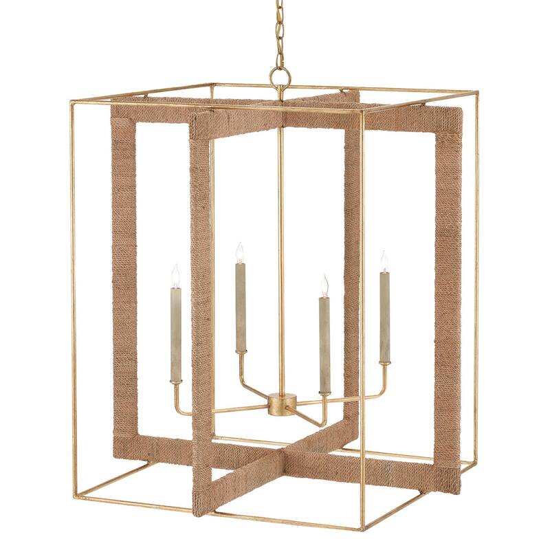 Currey & Company Purebred Large Lantern - 36"h x 32.25"w x 32.25"d - 36"h x 32.25"w x 32.25"d - Contemporary Gold Leaf/Natural