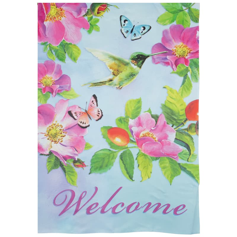 Welcome Hummingbird Floral Outdoor House Flag 28" x 40"