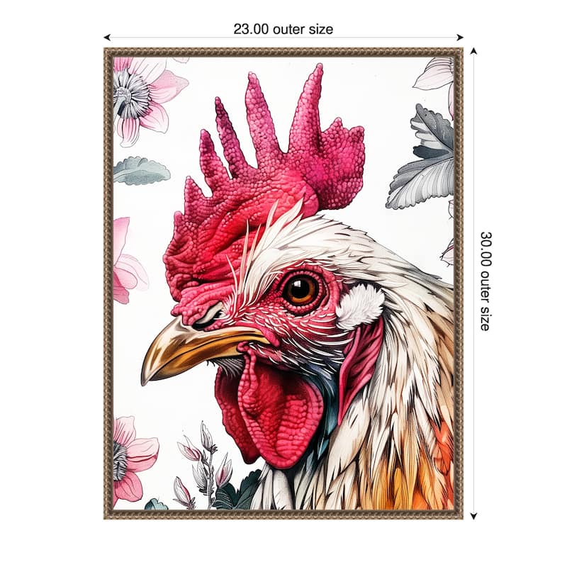 Red Rooster by Justyna Jaszke Framed Canvas Wall Art - 23 x 30 in