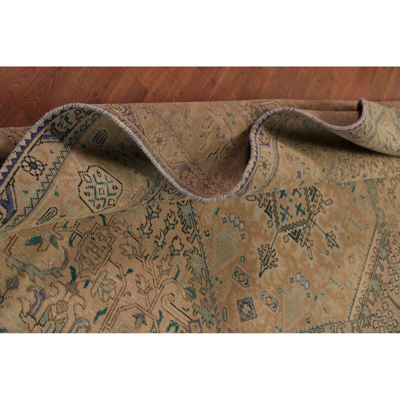 Geometric Pink Tabriz Persian Area Rug Oriental Handmade Wool Carpet - 8'0"x 10'9"