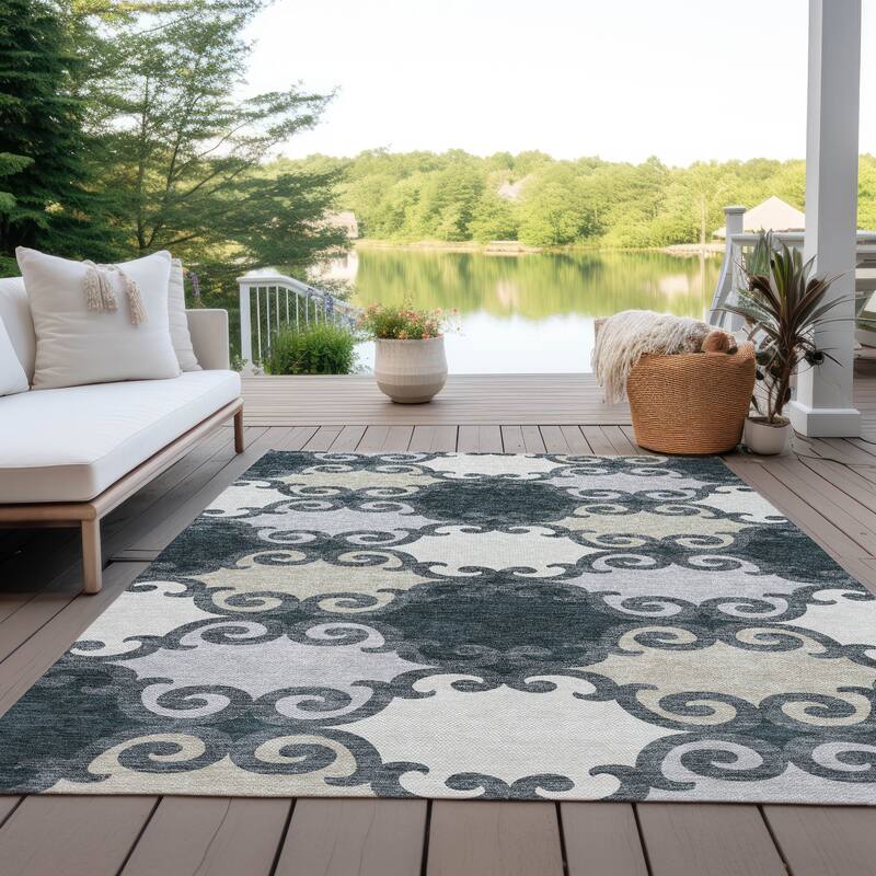 Machine Washable Indoor/ Outdoor Chantille Traditional Scroll Rug - Gray - 3' x 5'