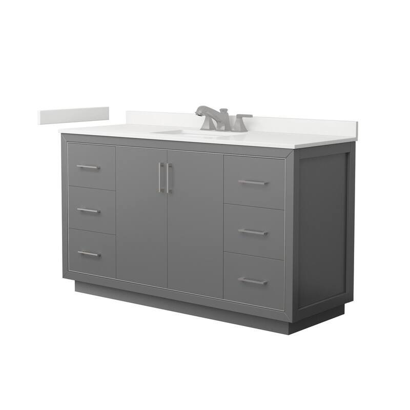 Wyndham Collection WCF111160S-QTZ-US3MXX Icon 60" Free Standing Single - Dark Gray / White Quartz Top / Brushed Nickel