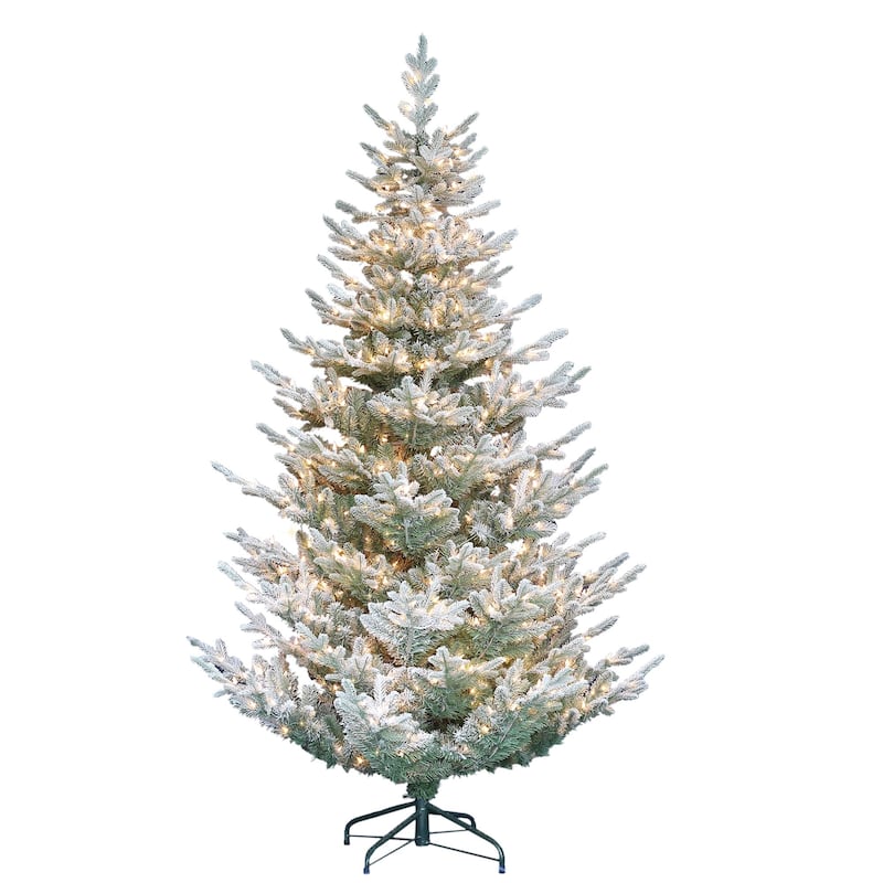7.5' Flocked Hillside Spruce Artificial Christmas Tree, Clear Lights - 7.5 Foot