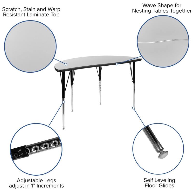 47.5" Half Circle Wave Collaborative Grey Adjustable Height Activity Table