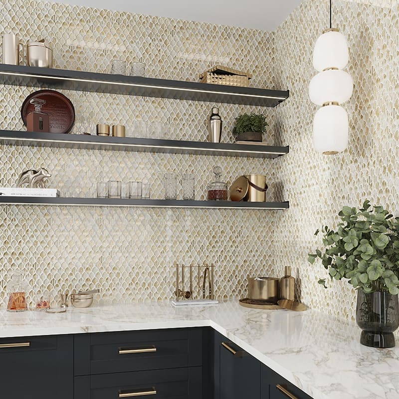 Apollo tile 11" x 11" Majeste Glossy Gold White Glass Tile (8.48 sq ft/case) - 10 Pack