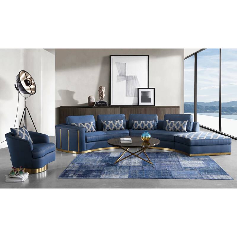 Modrest Niagra Glam Blue and Gold Fabric Accent Chair