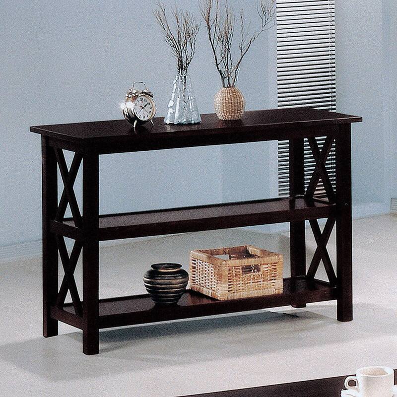 Stylish Sofa Table with X-Shaped Sides and Ample Storage, Perfect for Transitional Spaces - Brown-1
