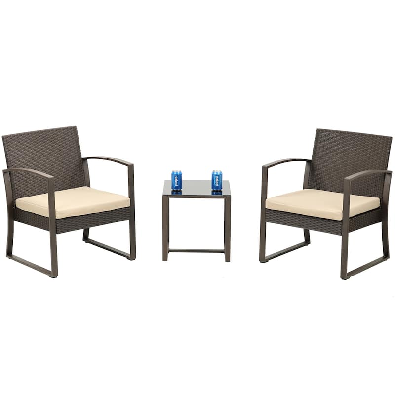 Aoodor 3-Piece Patio Furniture Set - Outdoor Rattan Wicker Chairs with Table, Sofa Set Including Cushions - N/A