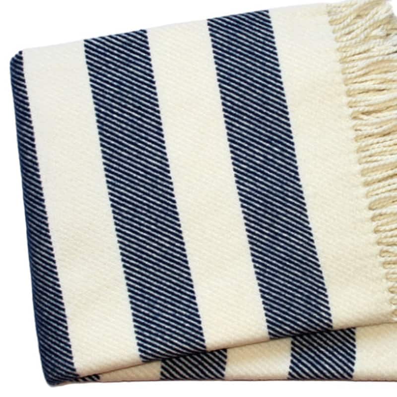HomeRoots 55" X 70" Blue And Cream Striped Cotton Plush Throw Blanket