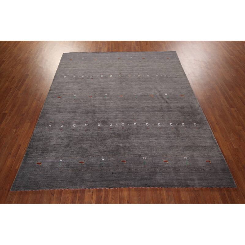 Gray Gabbeh Indian Area Rug Handmade Wool Carpet - 8'1"x 9'6"