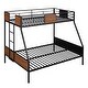 preview thumbnail 7 of 11, Roomfitters Twin Over Full Modern Metal Bunk Bed with Safety Rail, Built-in Ladder, for Bedroom, Walnut+Black