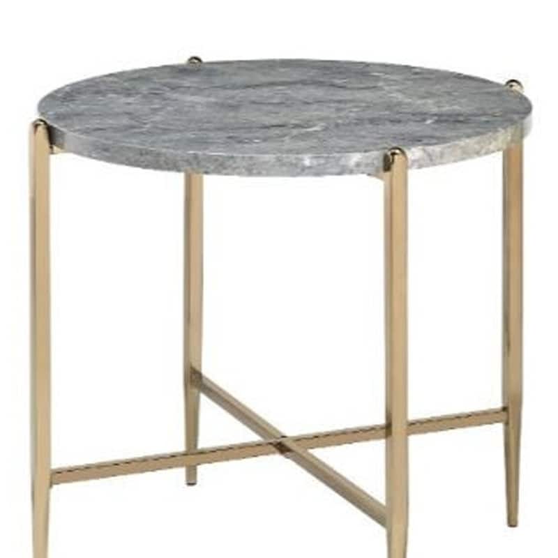 HomeRoots 24" Champagne And Light Gray Manufactured Wood And Metal Round End Table - 26' X '24' X '26